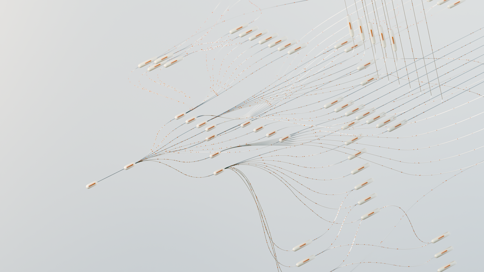 Abstract neural network with flowing data connections, representing autonomous agentic AI workflows