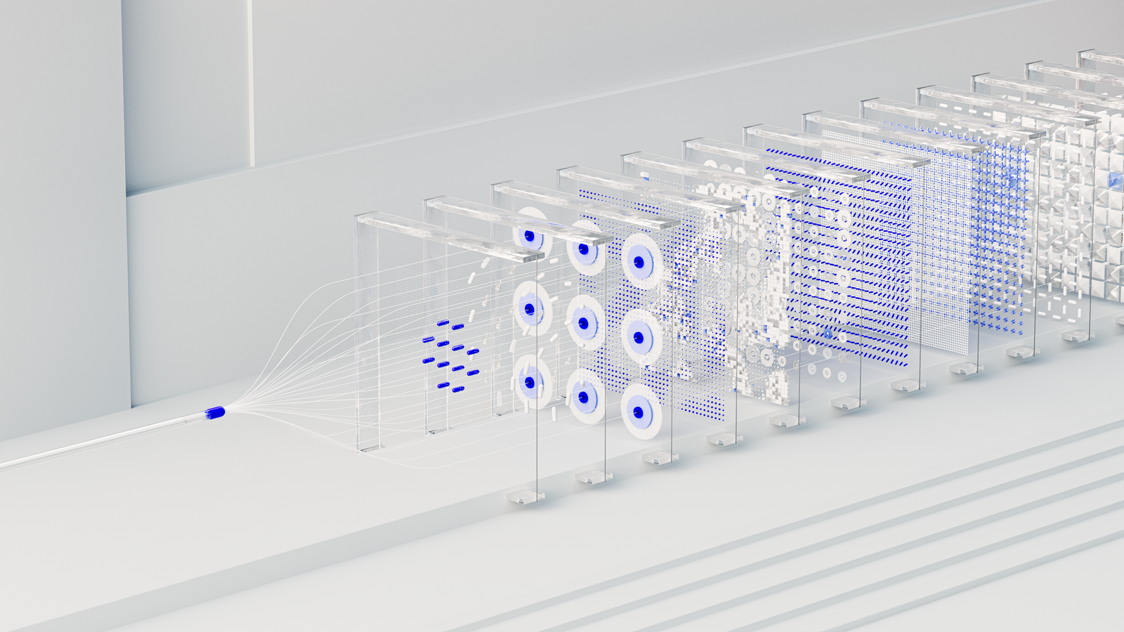 Abstract visualisation of a neural network with data flow, representing agentic AI, RAG and governance trends